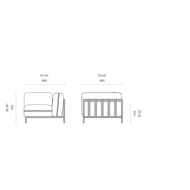 BONDI Corner Module: Tropea  – Modern Outdoor Sectional Sofa Piece, Stylish Black Steel Frame, Perfect for Patio or Garden