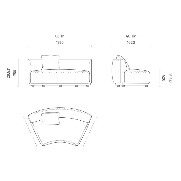 OLIVIA MOD. OL95.C Central Module: Osaka  – Modern Modular Sofa Piece for Living Room