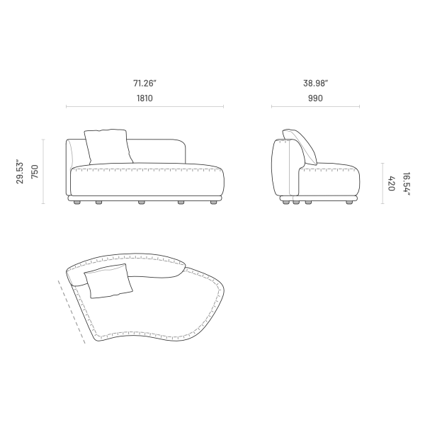 OLIVIA MOD. OL95.C Central Module: Osaka  – Modern Modular Sofa Piece for Living Room