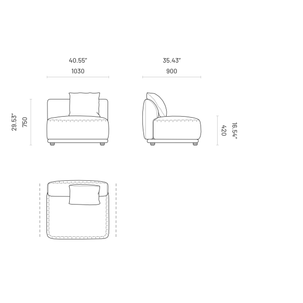 OLIVIA MOD. OL95.C Central Module: Osaka  – Modern Modular Sofa Piece for Living Room