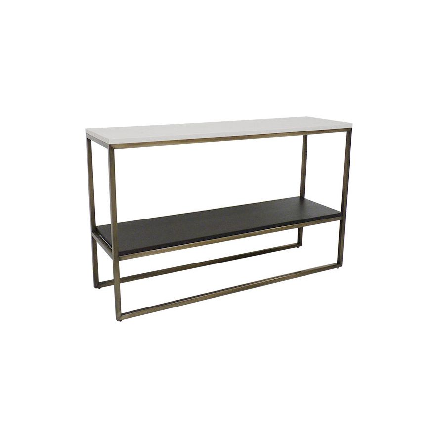 Oxford Console Table: Elegant Glass and Fabric Console with Antique Brass Frame for Modern Interiors