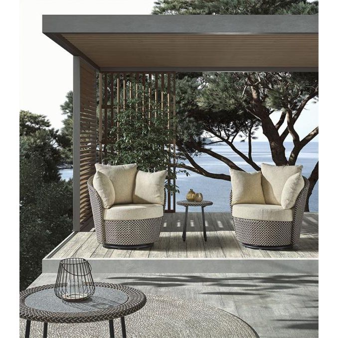 ADAMO rotaing chair weaving oyster incl cushions cream