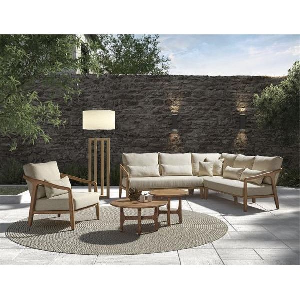 ANAIS seat right teak naturel, beige weaving, incl cushions cream