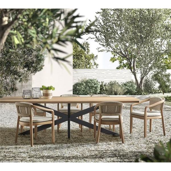 ARAS table raclin 300x128 teak naturel, star leg black metal
