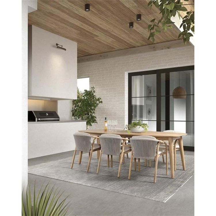 BORAS armchair teak naturel, grey weaving incl cushions clay