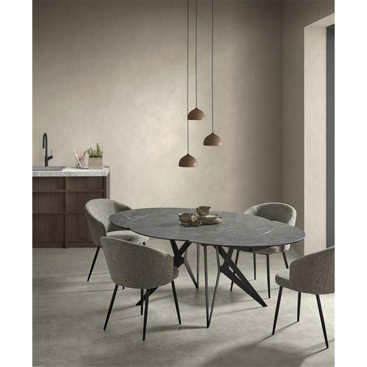 BOLETA extension table d130/200 ceramic stone, black metal leg