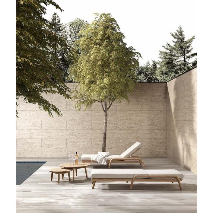 BORAS sunlounger teak natural incl cushion clay