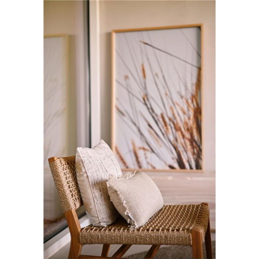 NAOMI loungechair teak natural, beige weaving incl cushion cream