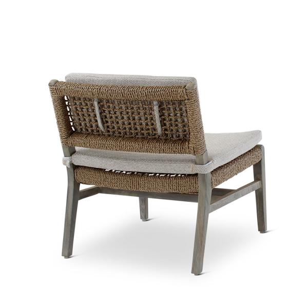 NAOMI loungechair teak grey, beige weaving, incl cushions beige