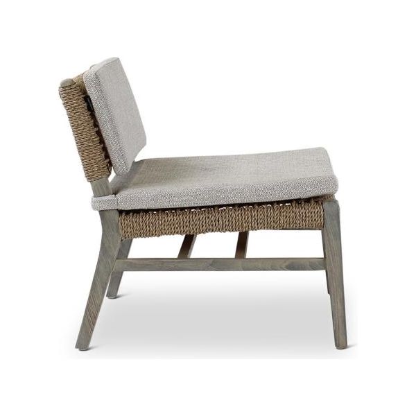 NAOMI loungechair teak grey, beige weaving, incl cushions beige