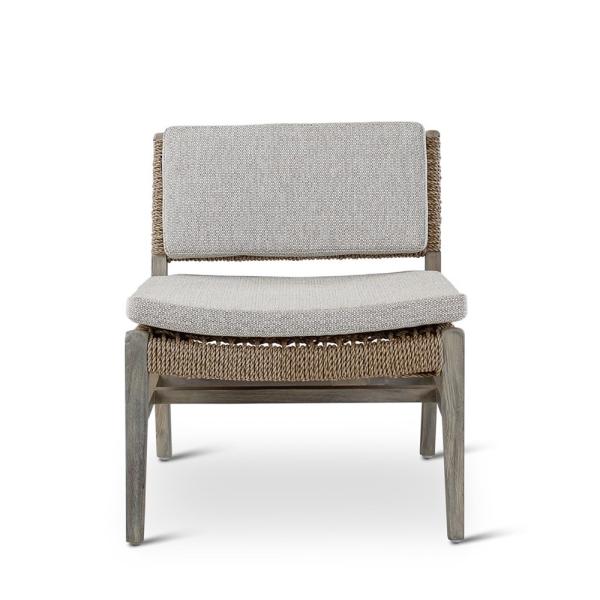 NAOMI loungechair teak grey, beige weaving, incl cushions beige
