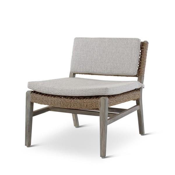 NAOMI loungechair teak grey, beige weaving, incl cushions beige