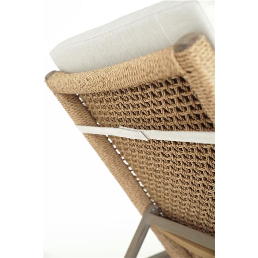 NAOMI sunlounger teak grey, beige weaving incl cushion beige