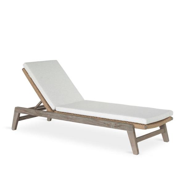 NAOMI sunlounger teak grey, beige weaving incl cushion beige
