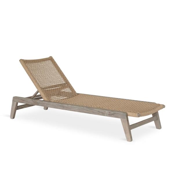 NAOMI sunlounger teak grey, beige weaving incl cushion beige