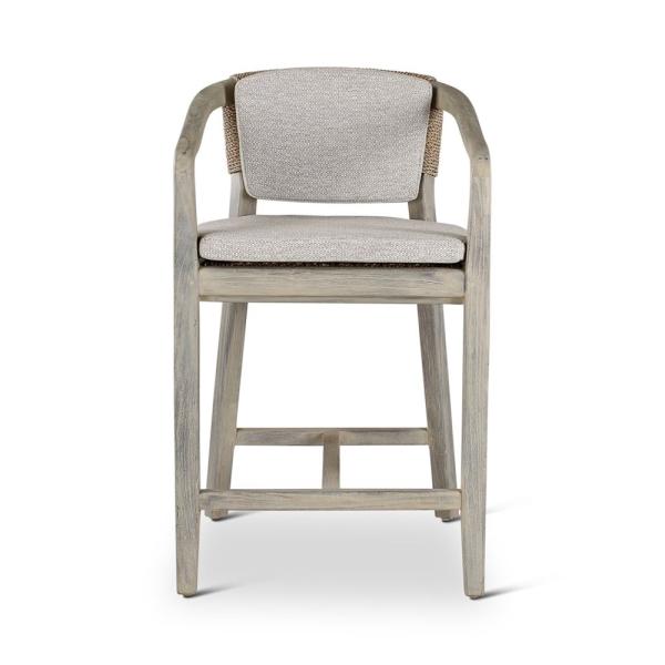 ELISA counter chair teak grey, beige weaving incl cushions beige