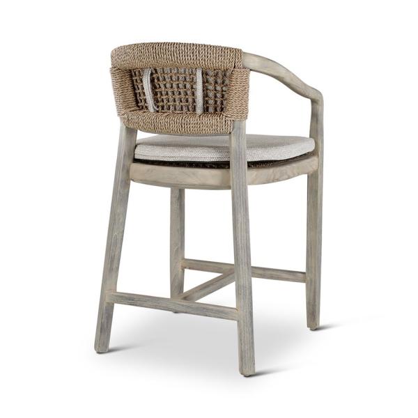 ELISA counter chair teak grey, beige weaving incl cushions beige