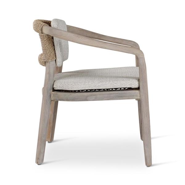 ELISA armchair teak grey, beige weaving incl cushions beige