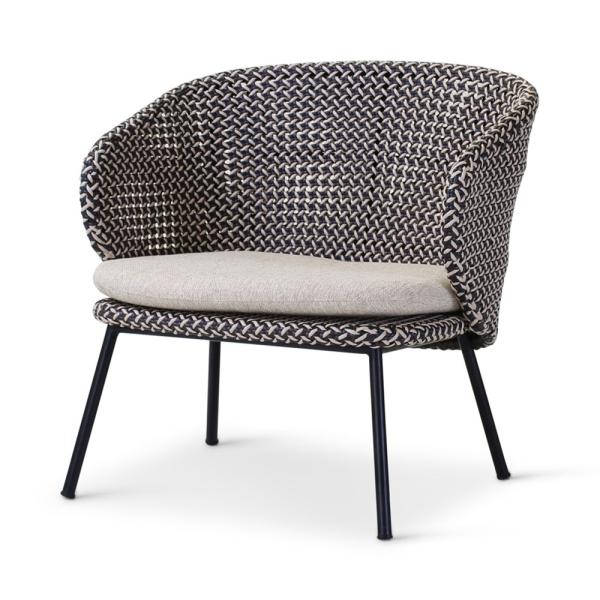 MODESTO lounge chair black alu, weaving oyster incl cushion cream