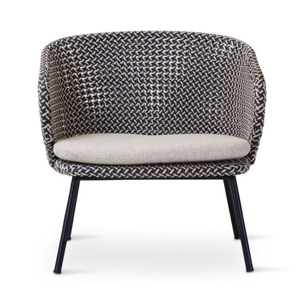 MODESTO lounge chair black alu, weaving oyster incl cushion cream