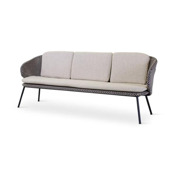 MODESTO 3-seat black alu, weaving oyster incl cushion cream