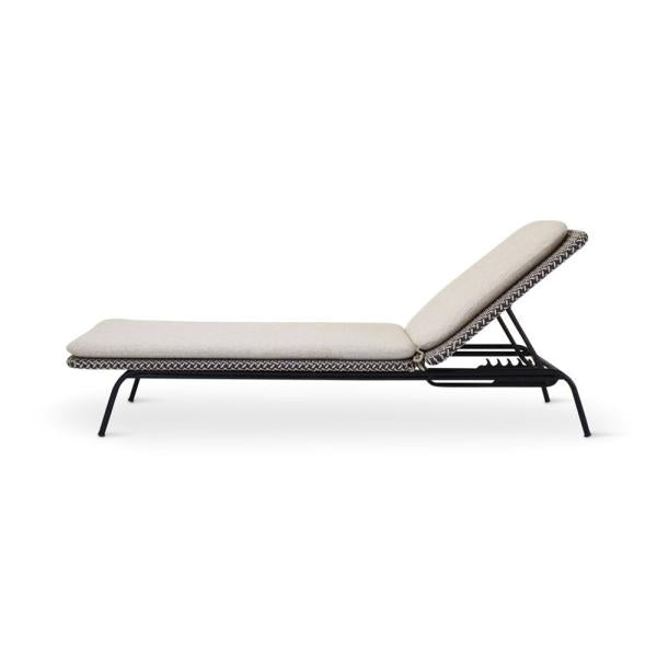 MODESTO sunlounger black alu, weaving oyster incl cushion cream