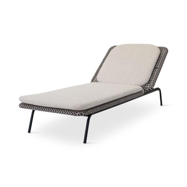 MODESTO sunlounger black alu, weaving oyster incl cushion cream