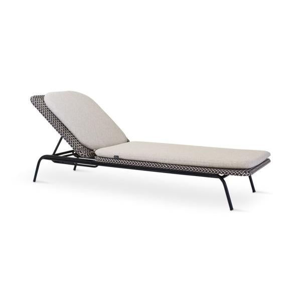 MODESTO sunlounger black alu, weaving oyster incl cushion cream