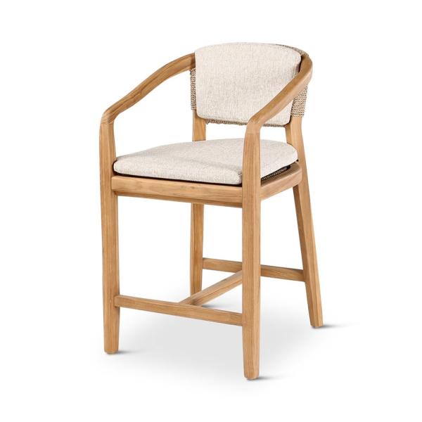 ELISA counter chair teak naturel, beige weaving incl cushions cream