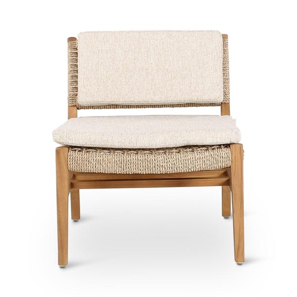NAOMI loungechair teak natural, beige weaving incl cushion cream