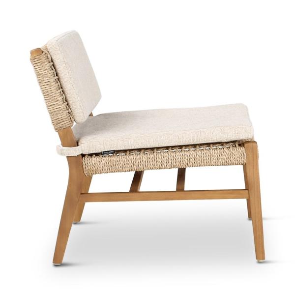 NAOMI loungechair teak natural, beige weaving incl cushion cream