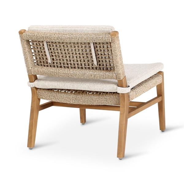 NAOMI loungechair teak natural, beige weaving incl cushion cream