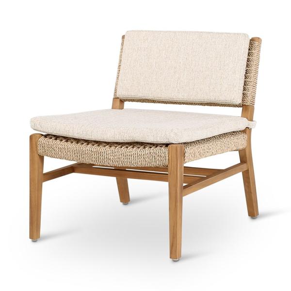 NAOMI loungechair teak natural, beige weaving incl cushion cream