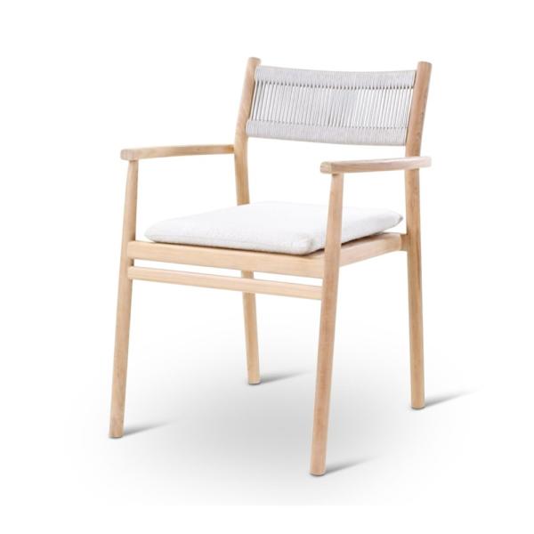 MALOY armchair teak naturel, grey weaving incl cushions clay