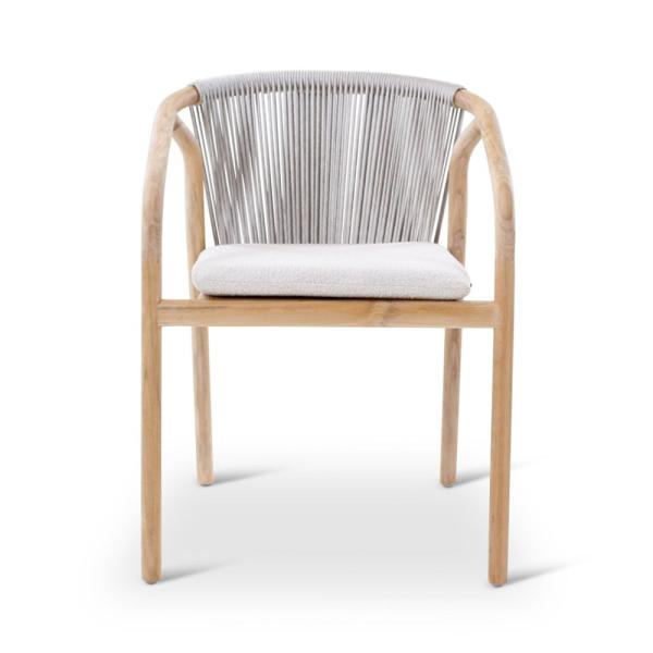 BORAS armchair teak naturel, grey weaving incl cushions clay
