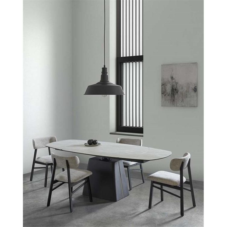 PICO extension table 140/220 ceramic beige, black metal leg