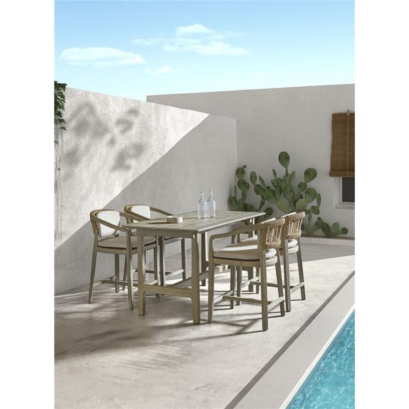 ELISA counter chair teak grey, beige weaving incl cushions beige