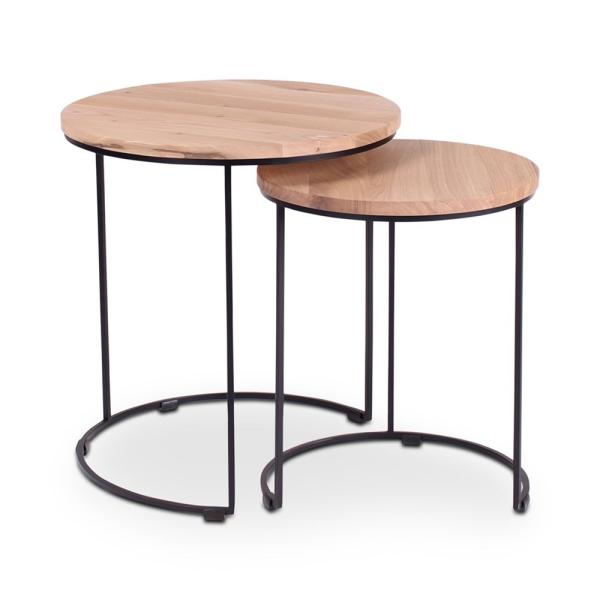 FARO side table d60 h36 oak black 2 cm, metal legs signal black