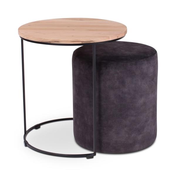 FARO side table d60 h36 oak black 2 cm, metal legs signal black