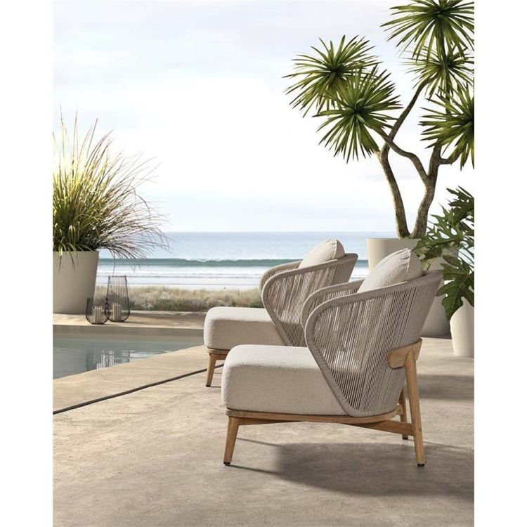 GABOR lounge chair teak naturel, grey weaving incl cushions clay