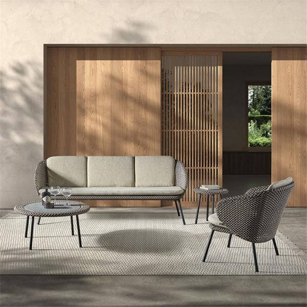 MODESTO 3-seat black alu, weaving oyster incl cushion cream