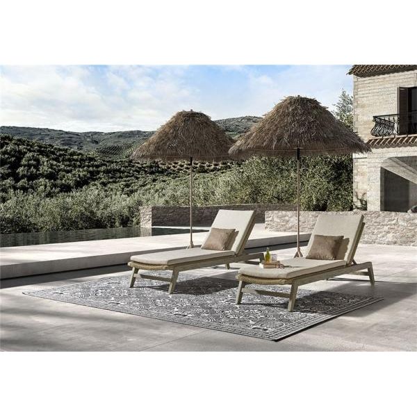 NAOMI sunlounger teak grey, beige weaving incl cushion beige