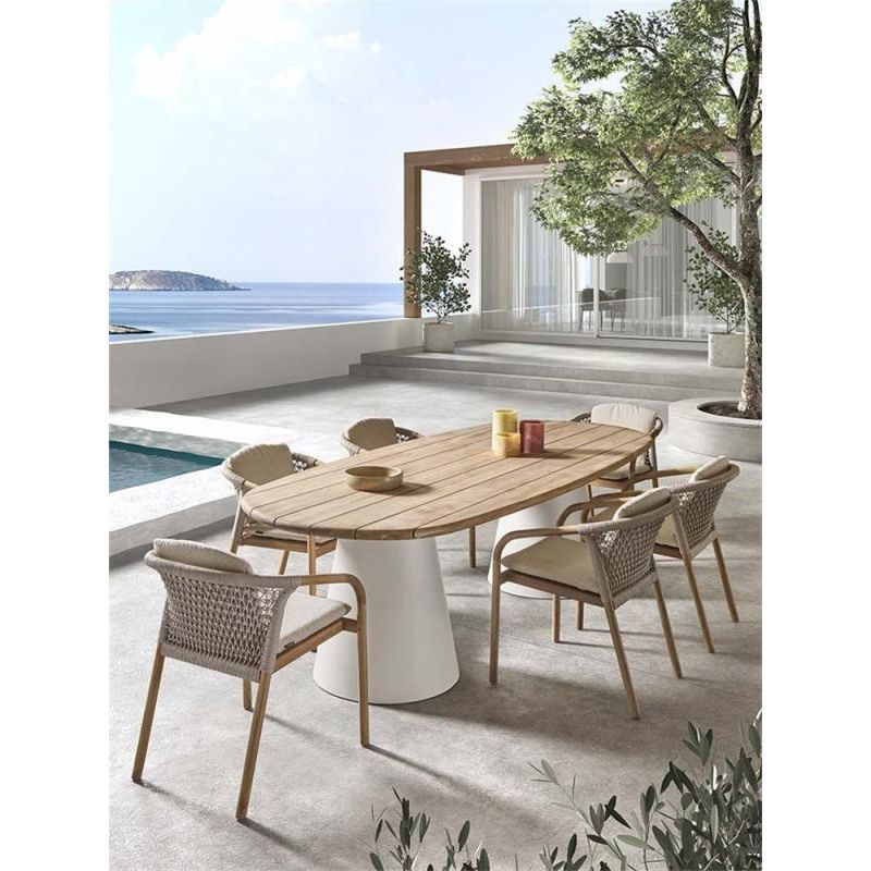 LUGANO armchair teak naturel, grey weaving incl cushions clay