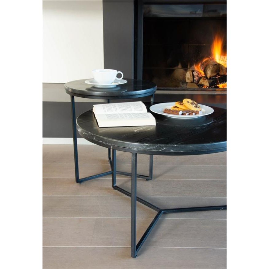 PRIMO side table 60 marble black, black iron leg
