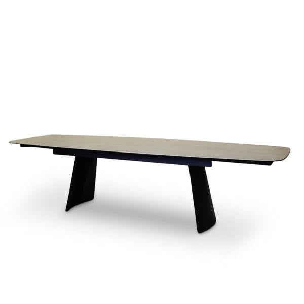 BURANO extension table 200/300 ceramic travertin look, black metal leg