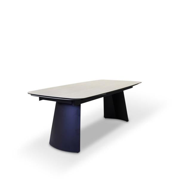 BURANO extension table 200/300 ceramic travertin look, black metal leg