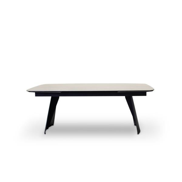 BURANO extension table 200/300 ceramic travertin look, black metal leg