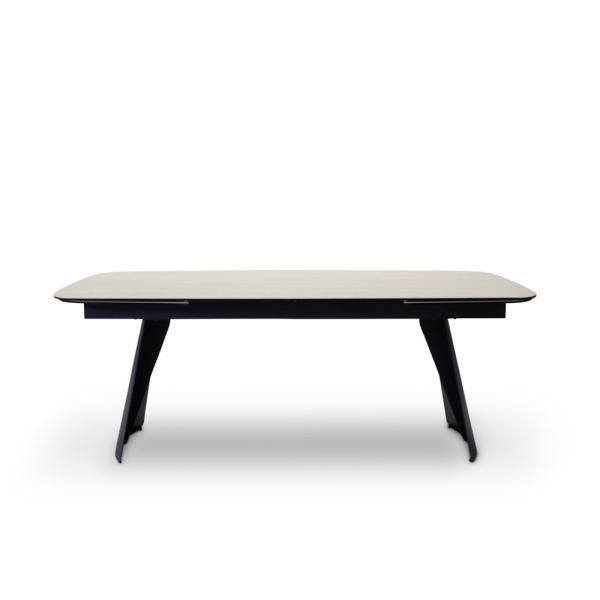 BURANO extension table 200/300 ceramic travertin look, black metal leg