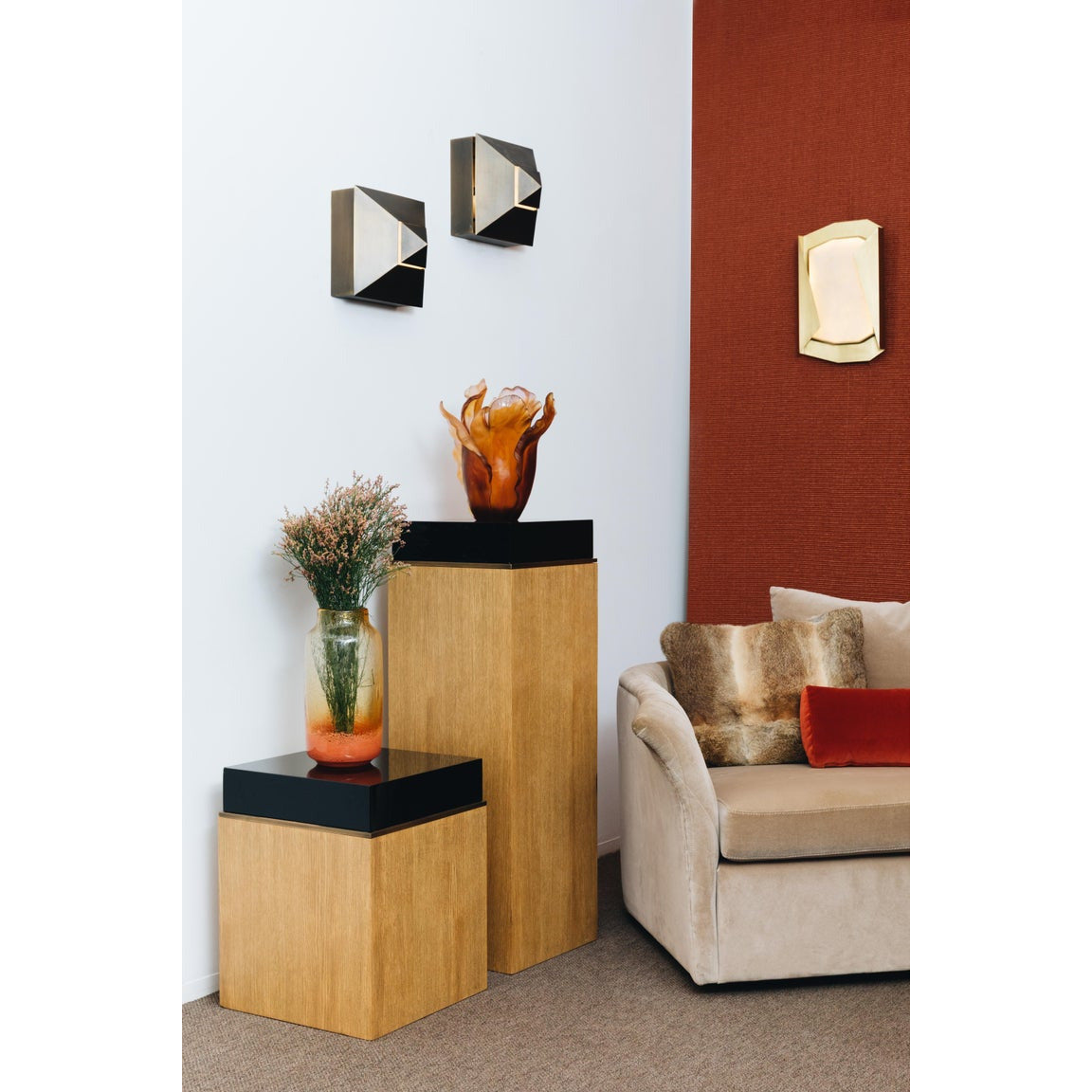21st Block Pedestal Limed Oak Brass Details | Modern Furniture + Decor