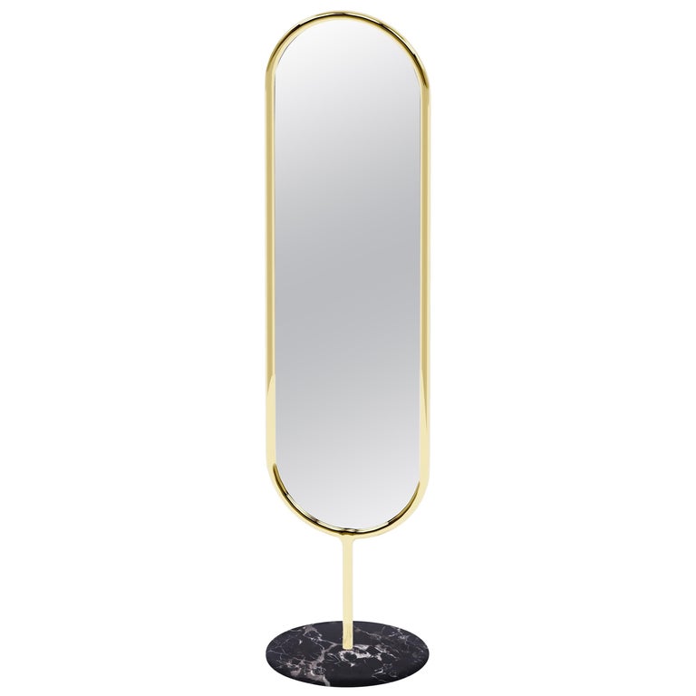 Polished Brass and Nero Marquina Marshmallow Floor Mirror, Royal Stranger | Modern Furniture + Decor